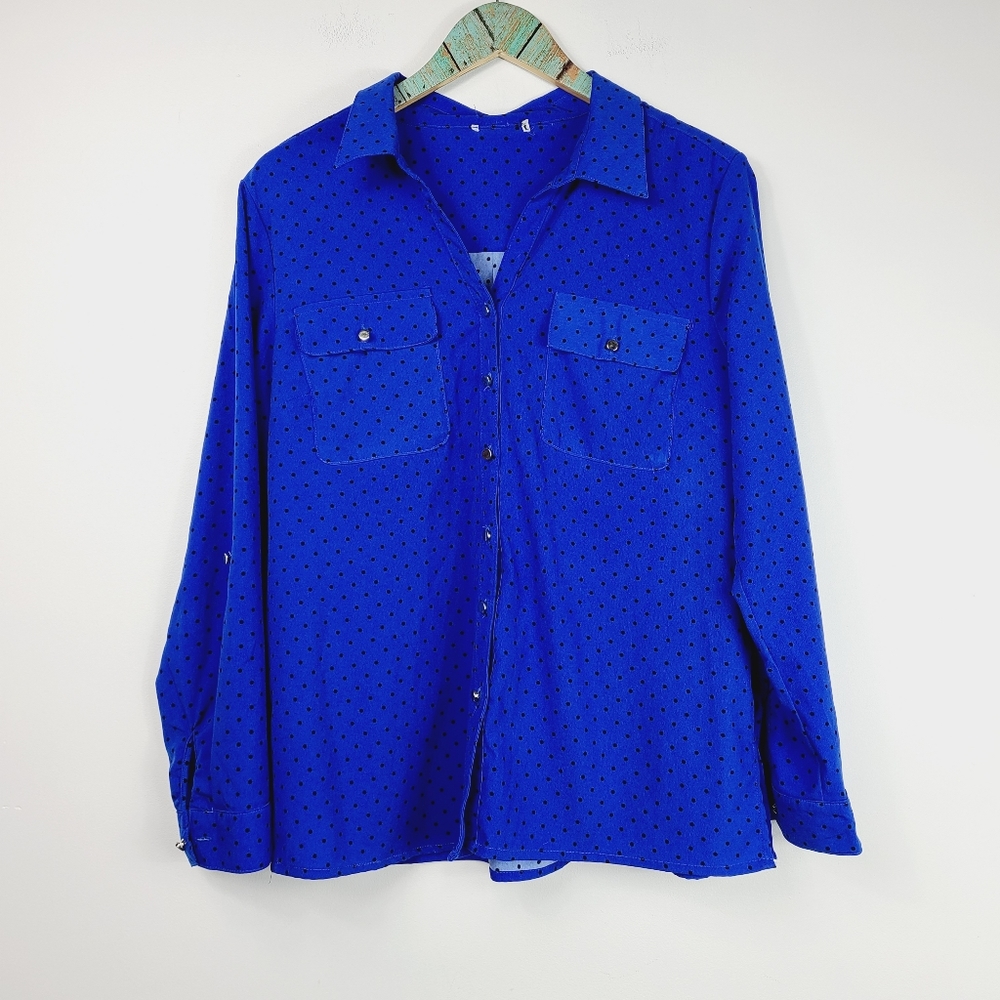 Black Polka Dot Blouse Vintage M